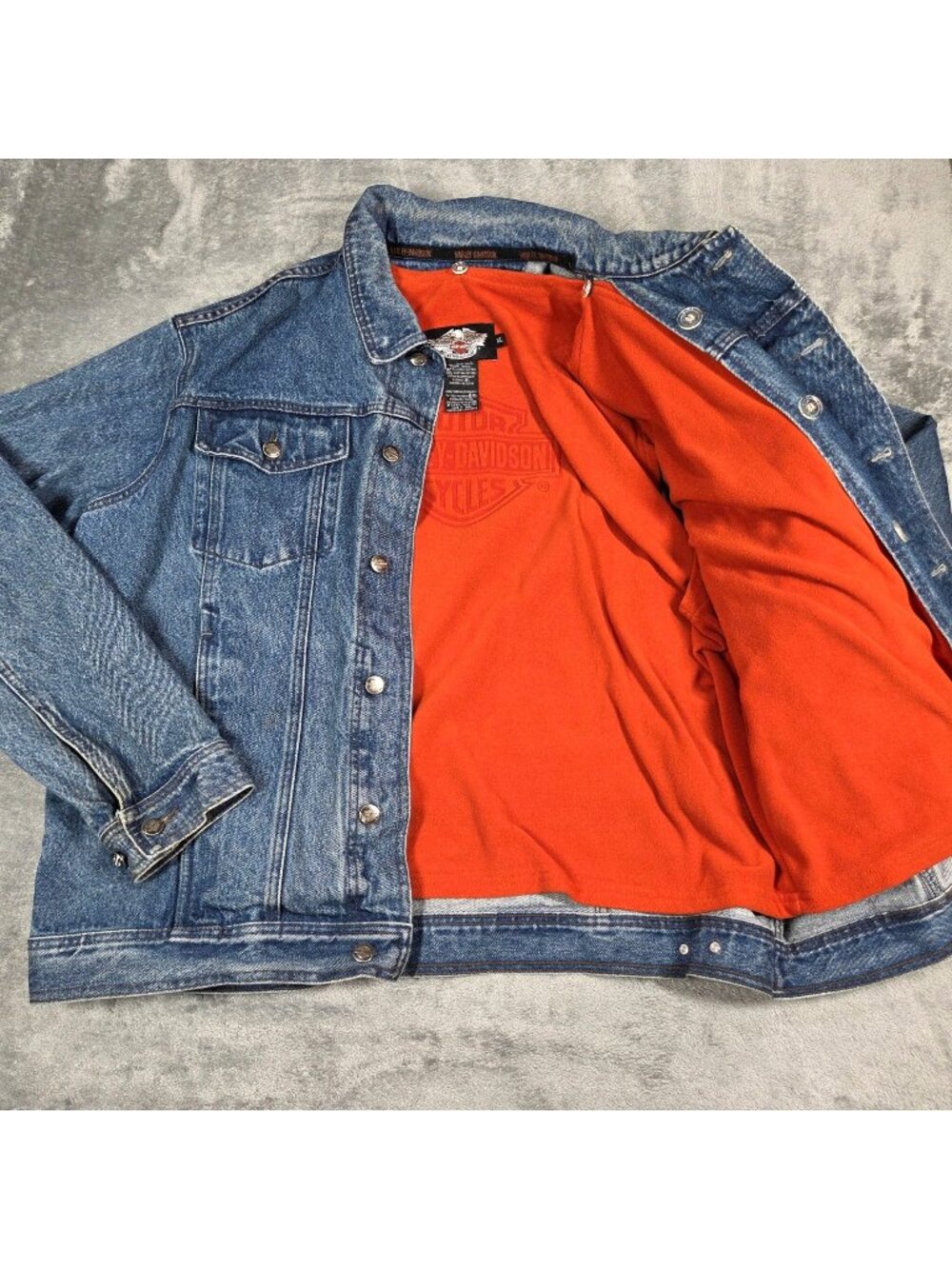 Harley Davidson Jacket Mens XL Denim Fleece Lined V Twin Power Emboidered Biker